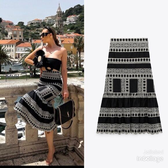 ZARA EMBROIDERED MIDI SKIRT - Picture 1 of 11